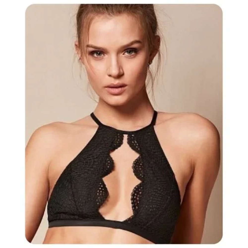 NWT Victoria’s Secret High Neck Lace Keyhole Bralette - Black - size Small